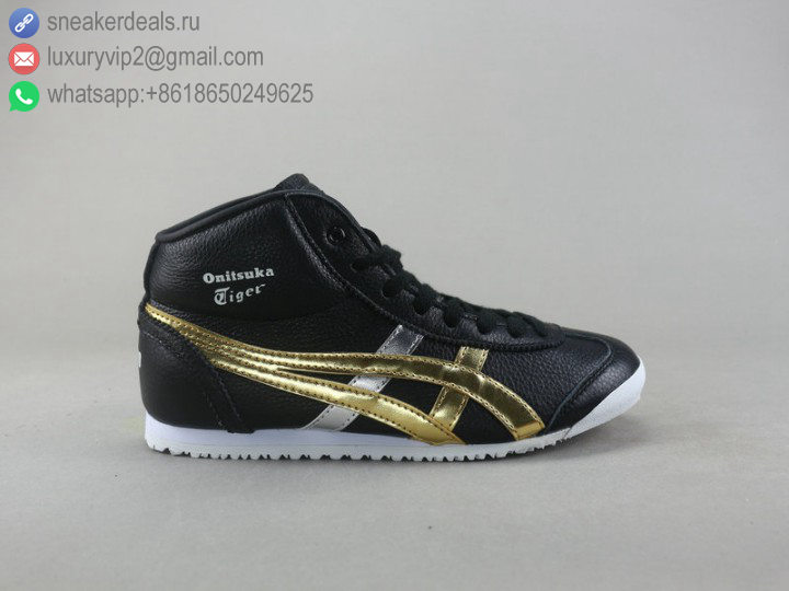 ONITSUKA TIGER MEXICO MID RUNNER HIGH BLACK GOLD UNISEX LEATHER SKATE SHOES